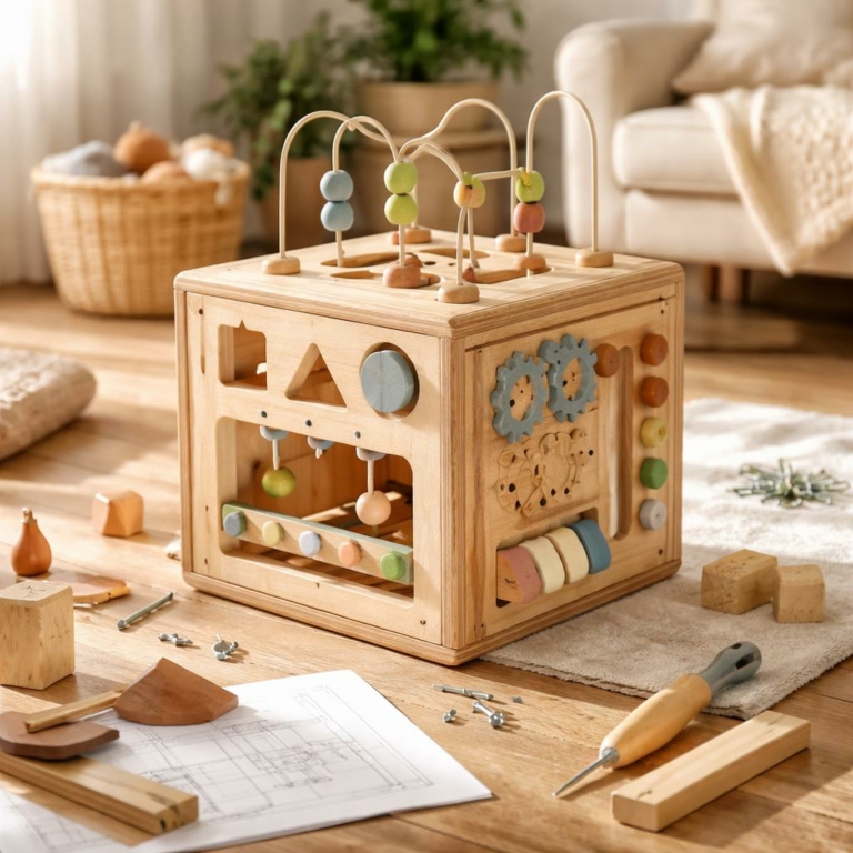 Cube d’activités DIY en bois pour bébés et tout-petits — sûr et mignon